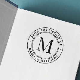 Modern minimal monogram från bibliotek i bok självfärgande stämpel