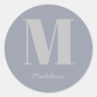 Modern Minimal monogram Initial Grått Namn Runt Klistermärke