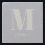 Modern Minimal monogram Initial Grått Namn Stenunderlägg<br><div class="desc">Modern Minimal Monogram Initial Lila Grått Namn Stone Underlägg</div>