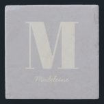 Modern Minimal monogram Initial Grått Namn Stenunderlägg<br><div class="desc">Modern Minimal Monogram Initial Lila Grått Namn Stone Underlägg</div>