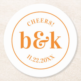 Modern Minimal Monogram Initialer Orange Bröllop Underlägg Papper Rund