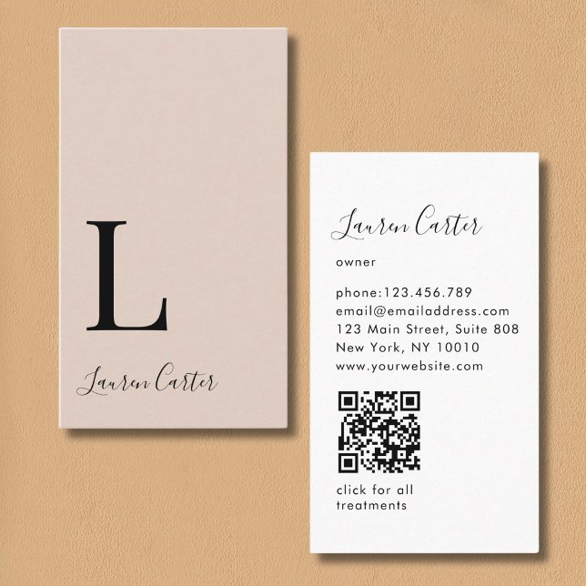 Modern Minimal monogram Light Brown QR-kod Visitkort (Modern Minimal Monogram Light Brown QR Code Business Card)