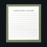 Modern minimal monogram Namn Olive Anteckningsblock<br><div class="desc">Ett professionell invändigt anteckningsblock med minimalistisk utformning i en oliv grönt och vit färg-palett. Anpassningsbar i monogrammet inledningsvis och namn på en vit bakgrund,  med en gräns av oliver som ram. Anpassa med hjälp av fält eller använda meddelandeknappen för att kontakta designern för hjälp.</div>