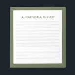 Modern minimal monogram Namn Olive Anteckningsblock<br><div class="desc">Ett professionell invändigt anteckningsblock med minimalistisk utformning i en oliv grönt och vit färg-palett. Anpassningsbar i monogrammet inledningsvis och namn på en vit bakgrund,  med en gräns av oliver som ram. Anpassa med hjälp av fält eller använda meddelandeknappen för att kontakta designern för hjälp.</div>
