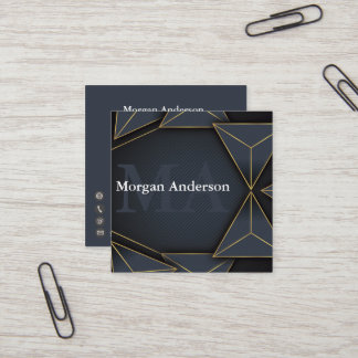 Modern Minimal monogram och Metall Polygon-kol Fyrkantigt Visitkort