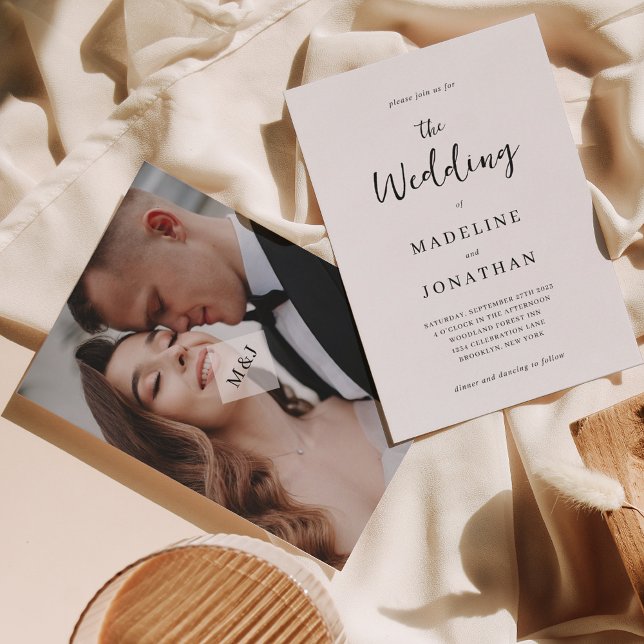 Modern Minimal Monogram Photo Bröllop Inbjudningar (Skapare uppladdad)