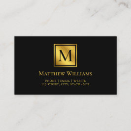 Modern minimal monogram svart och Guld Visitkort