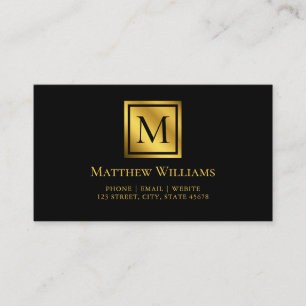 Modern Minimal Monogram Svart Och Guld Visitkort