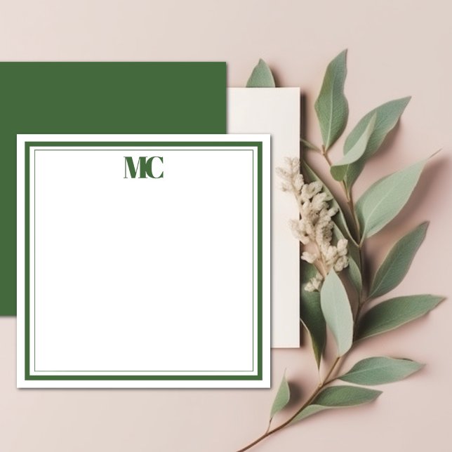 Modern minimal Monogram Två Gräns-jägare Grönt Anteckningskort (Skapare uppladdad)