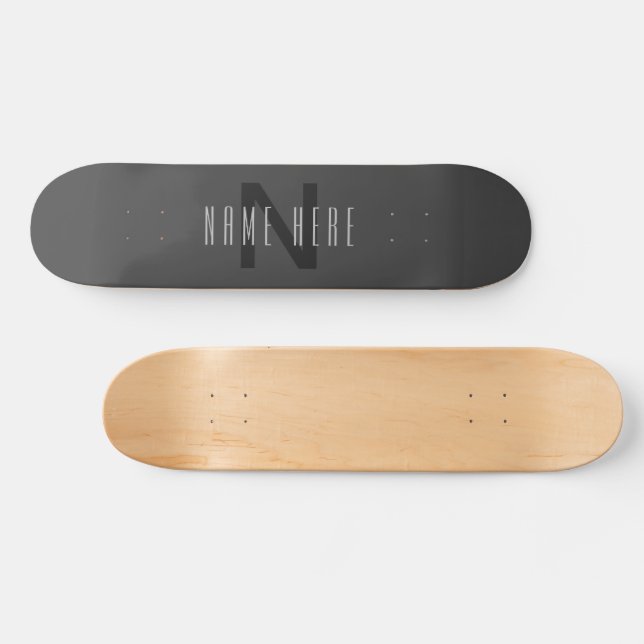 Modern Minimal Monogramdesign Redigerbar Mörkgrå Mini Skateboard Bräda 18,5 Cm (Horz)
