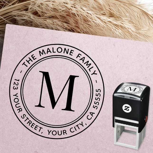 Modern minimal monogramreturadress självfärgande stämpel (Modern minimal monogram return address self-inking stamp)