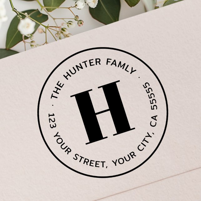 Modern minimal monogramreturadress stämpel (Modern minimal monogram return address rubber stamp)