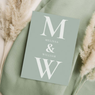 Modern minimal monogramsförsäljning Grönt Bröllop Inbjudningar