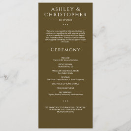 Modern minimal Mörk Bronze Bröllop Ceremony Program