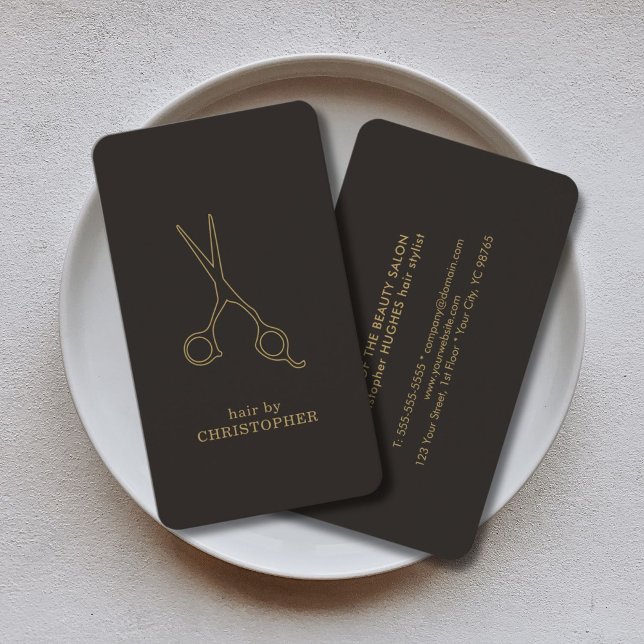 Modern Minimal Mörk Faux Guld Hair Stylist Visitkort (Skapare uppladdad)