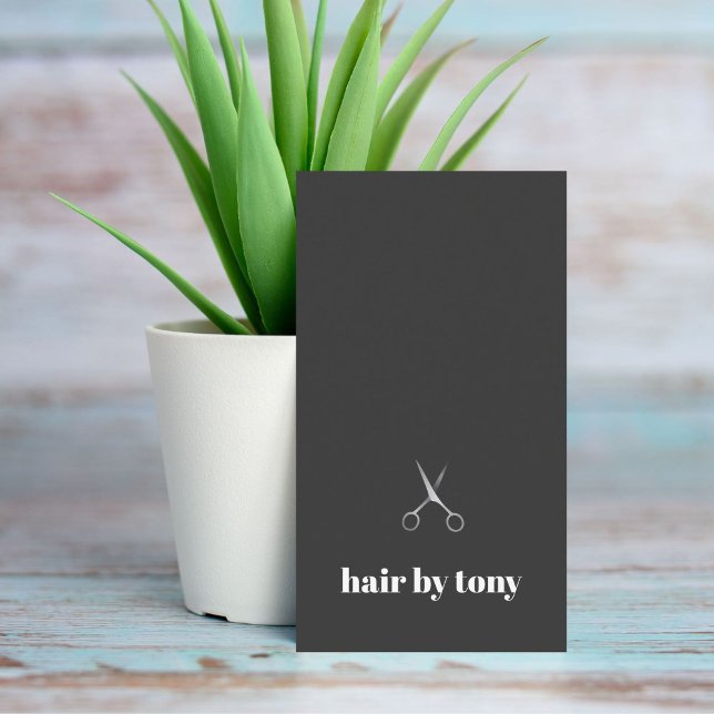 Modern minimal Mörk Grått Faux Silver Hairstylist Visitkort (Skapare uppladdad)