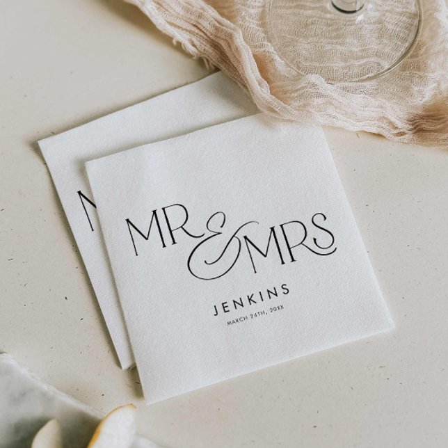 Modern Minimal Mr och Bröllop Pappersservett (Simple Script Mr and Mrs Wedding Paper Napkins)