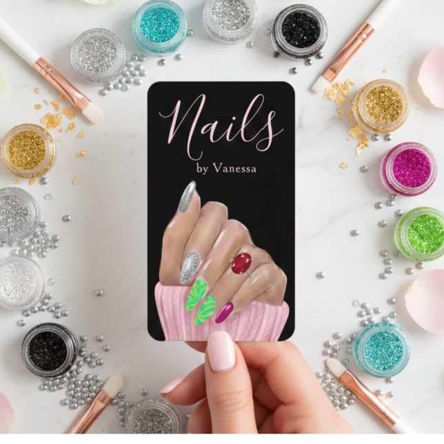 Modern Minimal Nail Technician QR Code Chic Visitkort (Skapare uppladdad)