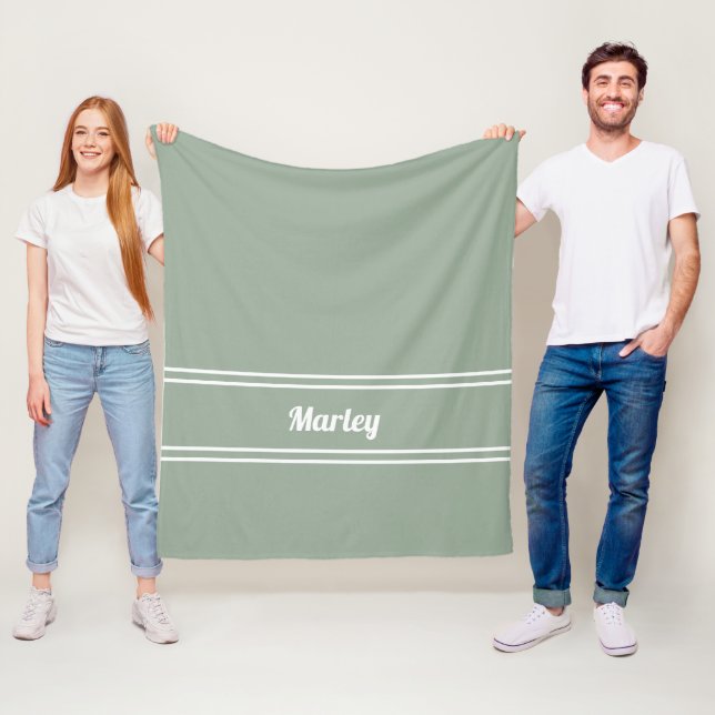 Modern Minimal Namnskylt i Sagemönster Grön Färg Fleecefilt (På plats)