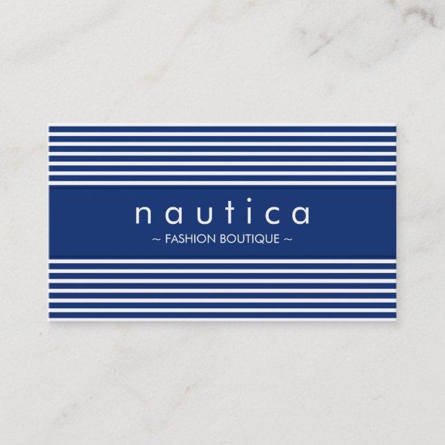 MODERN MINIMAL Nautisk strimlad marinblå marin vit Visitkort (Framsida)