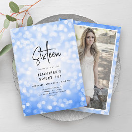 Modern Minimal Navy Blue Ljus Photo Sweet 16 Inbjudningar