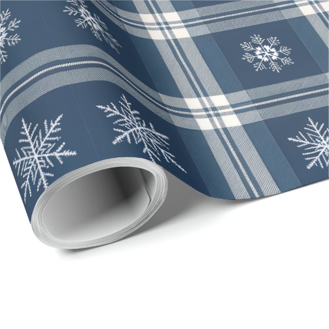 Modern Minimal Navy Snow Plaid Christmas Wrapping  Presentpapper (Rullad Hörn)