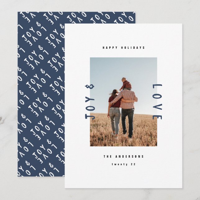 Modern minimal navy vit 1 foto semester julkort (Fram/baksida)