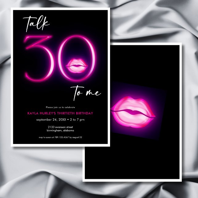 Modern Minimal Neon Rosa Läpp Talk Trettioårsfiran Inbjudningar (Modern Minimal Neon Pink Lips Talk Thirty Birthday Invitation)