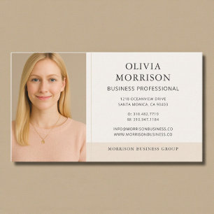 Modern Minimal Neutral Beige Foto Visitkort