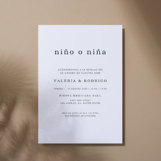 Modern Minimal Nino eller Nina spansk könsbestämni Inbjudningar