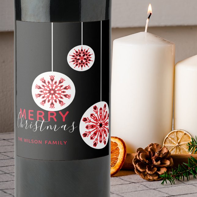 Modern minimal nordisk svart vit jul vinflaska etikett (Skapare uppladdad)