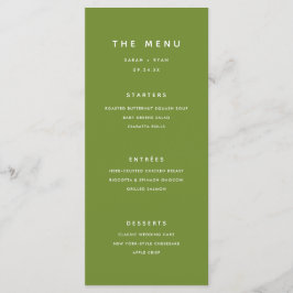 Modern Minimal Olive Green Custom Wedding Meny