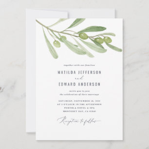Modern minimal olivkvist salvia bröllop meddelande