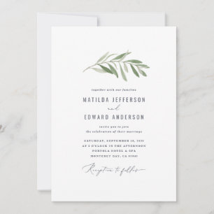 Modern minimal olivkvist växtlighet bröllop meddelande