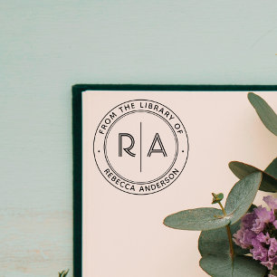 Modern minimal öppen monogram från Bibliotek Självfärgande Stämpel