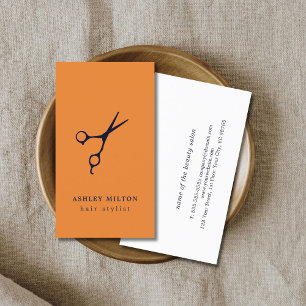 Modern Minimal Orange Blå Sax Hårstylist Visitkort