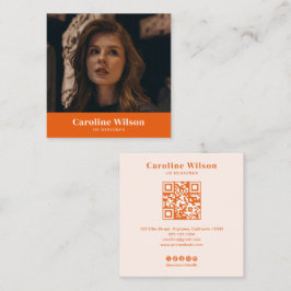 Modern minimal Orange QR-kodfoto Fyrkantigt Visitkort