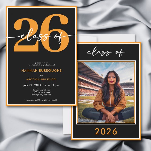 Modern Minimal Orange Script Examensfest Inbjudningar (Modern Minimal Orange Script Graduation Party Invitation)