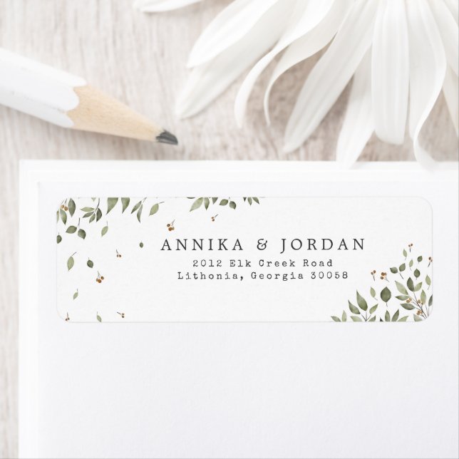 Modern Minimal Organisk Grönska Bröllopsadress Returadress Etikett (Insitu)