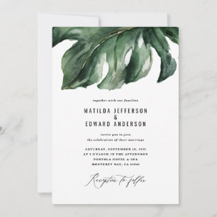 Modern minimal palmbladslövbröllop meddelande