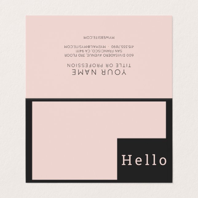 Modern minimal Pastel Rosa & Black Hej Business Visitkort (Utsida ovikt)