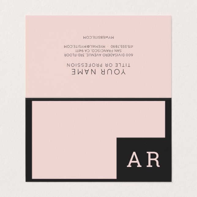 Modern minimal pastel-Rosa och svart monogram Visitkort (Utsida ovikt)