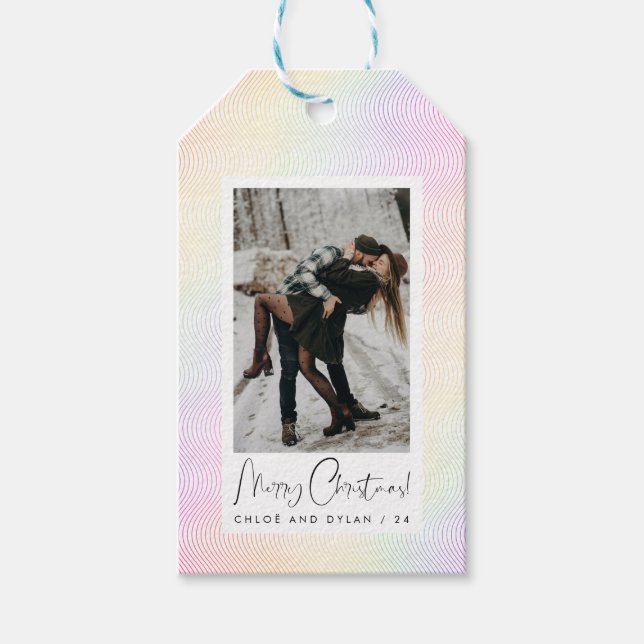 Modern Minimal Pastel Vågigt Guilloché par Photo Presentetikett (Framsidan)