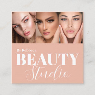 Modern minimal pastellmakeup och hårillustration fyrkantigt visitkort