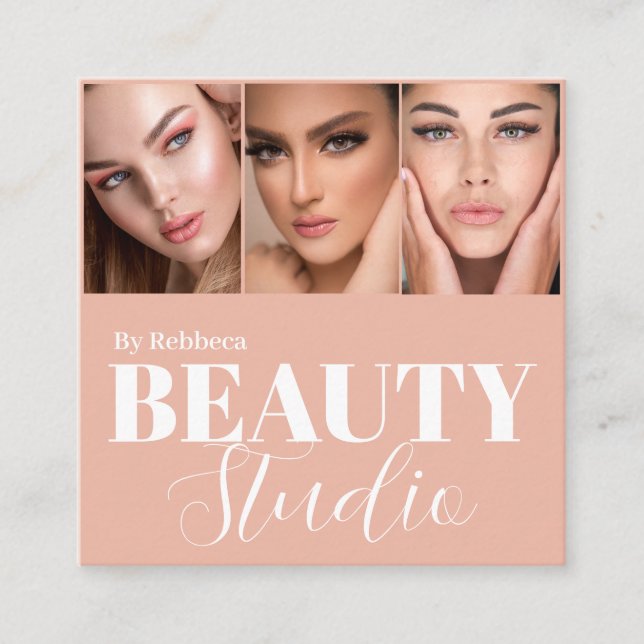 Modern minimal pastellmakeup och hårillustration fyrkantigt visitkort (Framsida)