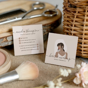 Modern minimal pastellmakeup och hårillustration fyrkantigt visitkort