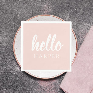Modern minimal pastellRosa Hej och du Namn Pappersservett