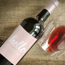 Modern minimal pastellRosa Hej och du Namn Vinflaska Etikett