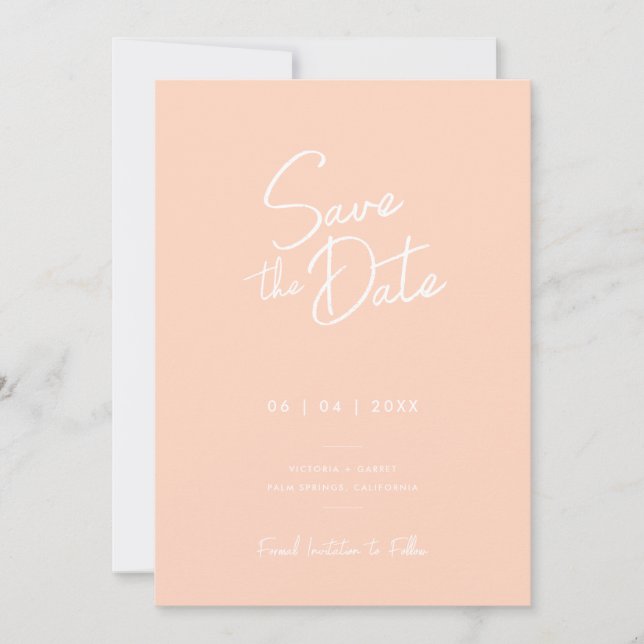Modern Minimal Peach Script Photo Bröllop Spara Spara Datumet (Framsida)
