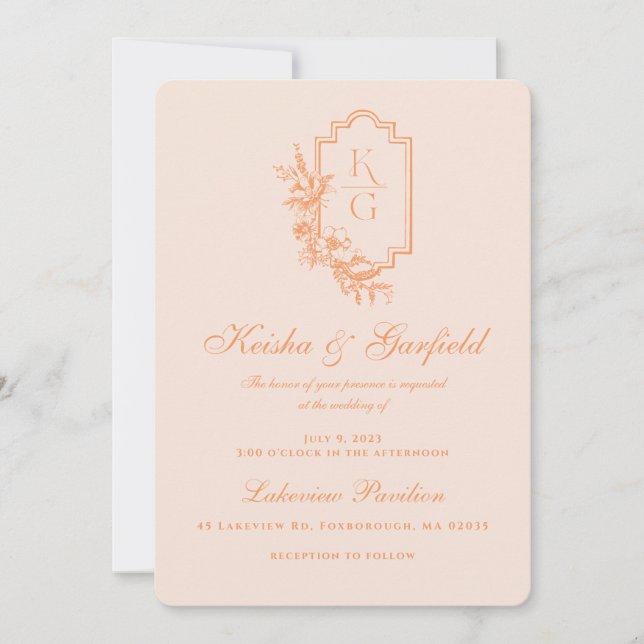 Modern Minimal | Peachy & Blush Bröllop Inbjudningar (Framsida)